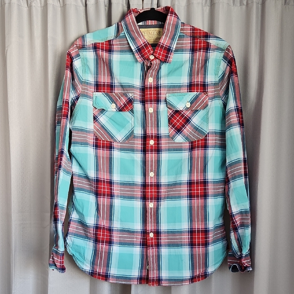 Plaid Men's Shirt in Red and Blue